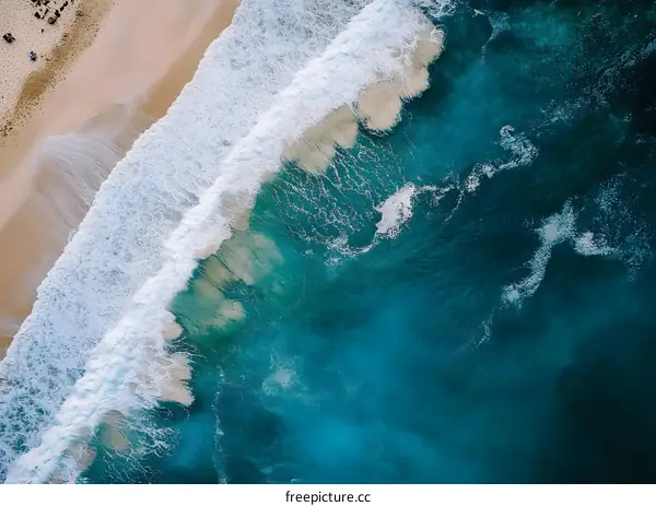 Aerial View of the Beach and Ocean Waves
