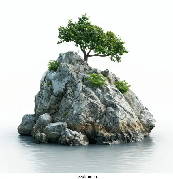 Solitary Tree on a Rocky Islet in the Vastness of the Sea