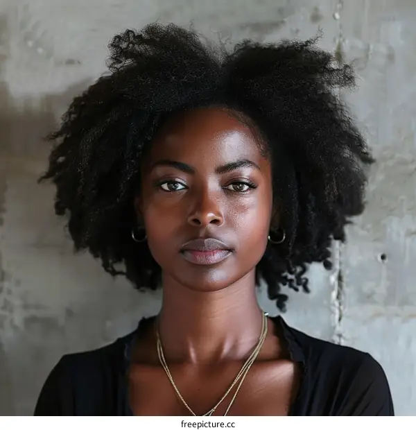 portrait of a young African woman with curly hair