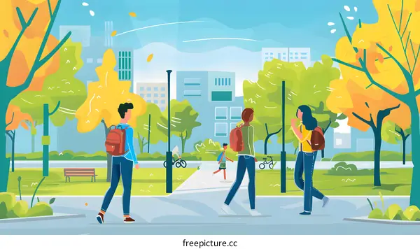 Students Walking In The Park