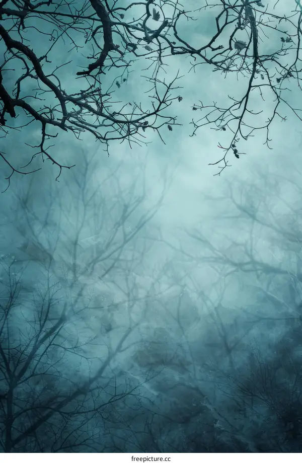 Bare Tree Branches Against a Bluish Fog