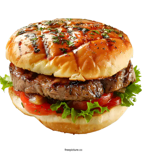 [Transparent Background PNG]Delicious grilled burger on a white background