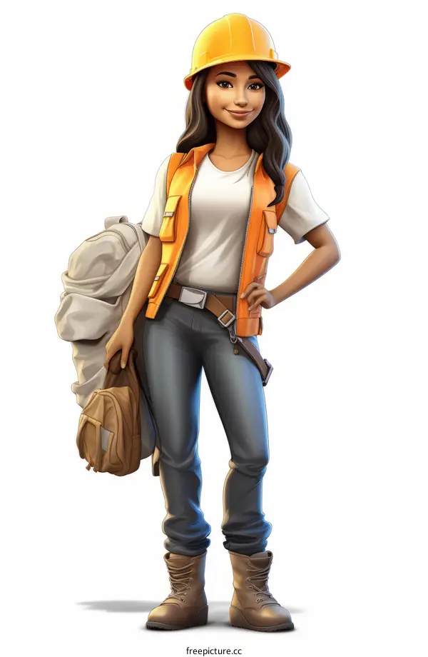 Smiling Construction Worker: Woman in Hard Hat and Tool Belt