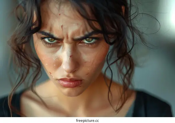 Close-up Portrait of a Woman with Intense Expression