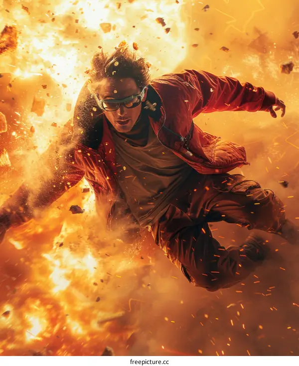 A Man Jumps Through an Explosion
