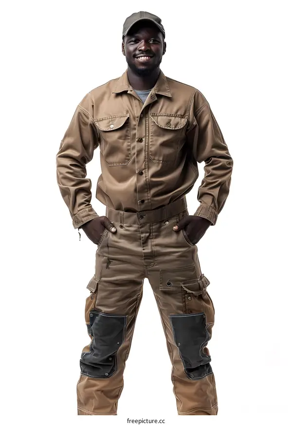 portrait of a smiling young african man in work clothes