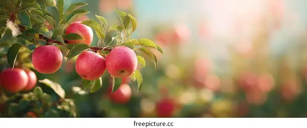 Ripe Apples on Branches in Orchard