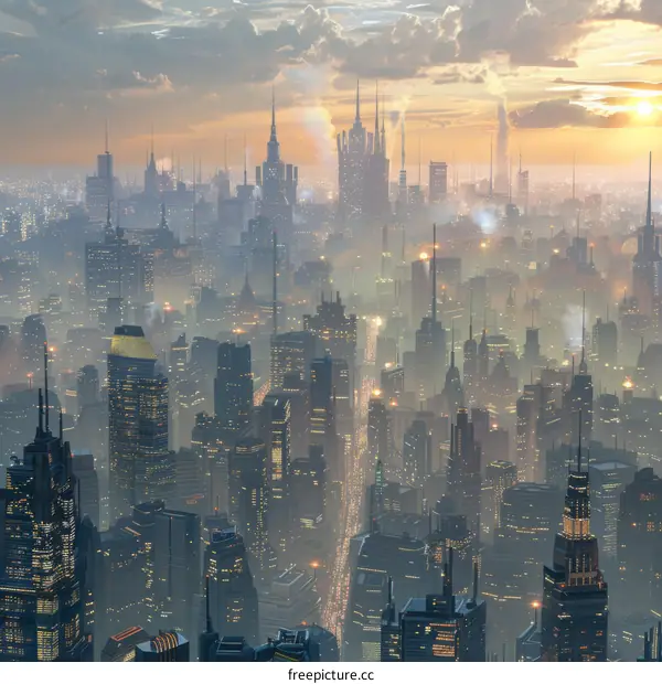 Futuristic City Skyline with Neon Lightscape