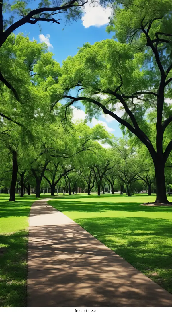 The beauty of nature in a park with green trees and a stone path