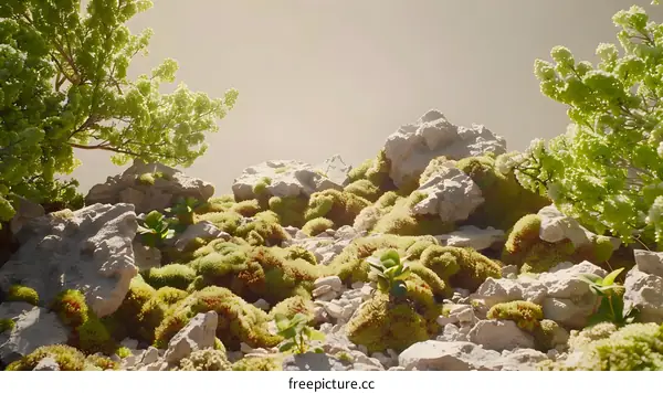 Green Moss and Rocks Illustration