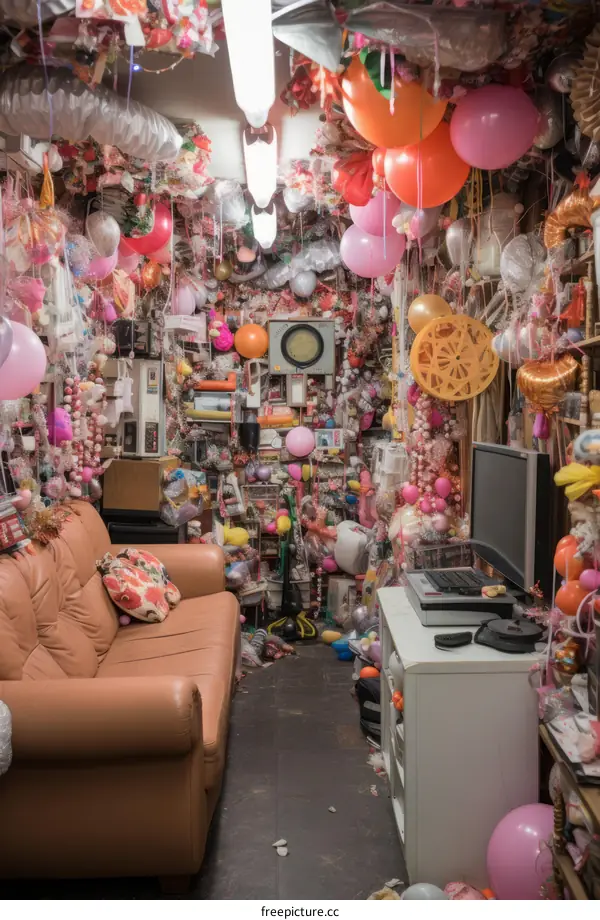 A room filled with colorful balloons and other decorations