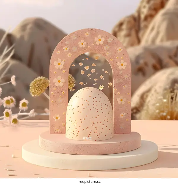 Floral Archway with White Egg and Polka Dots