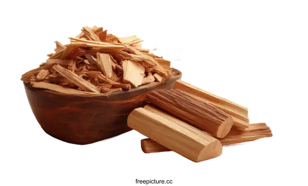 [Transparent Background PNG]Natural Wood Chips and Sticks in Wooden Bowl