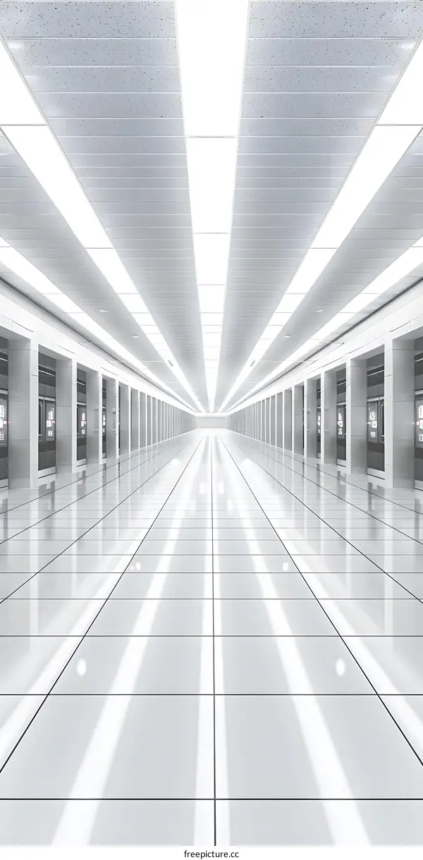 White Corridor with Bright Lights