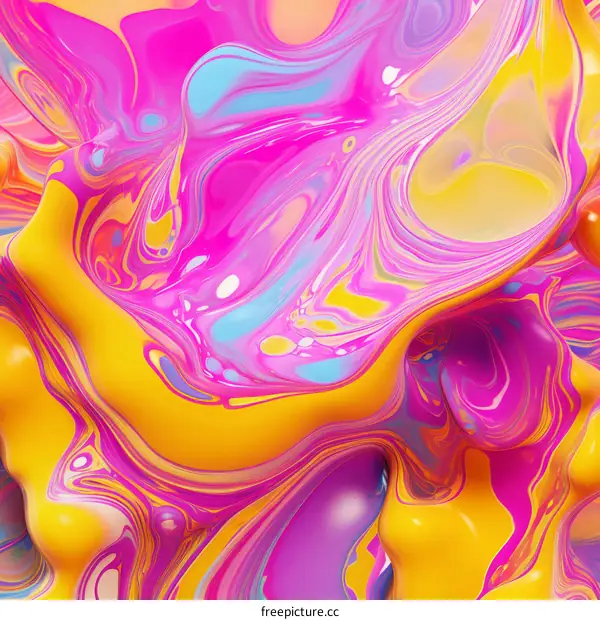 Colorful abstract painting with vibrant colors and a glossy, fluid texture