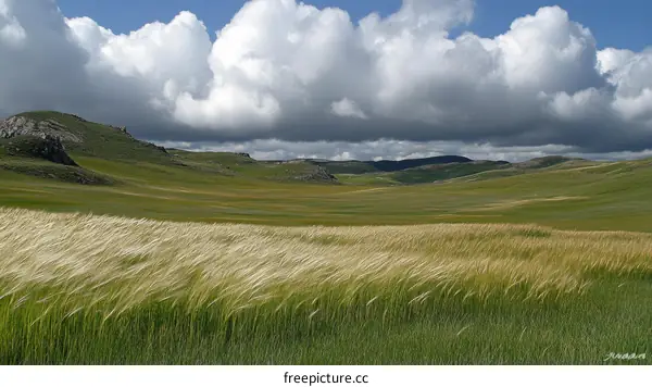 Vast Field Under a Cloudy Sky