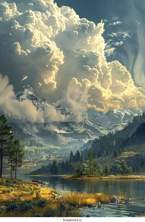 Dramatic Mountain Lake Under Stormy Sky