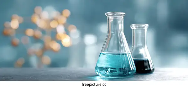 Laboratory Flasks Filled with Liquids on a Table