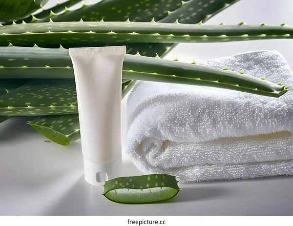 Aloe Vera Cream with Towel and Leaves