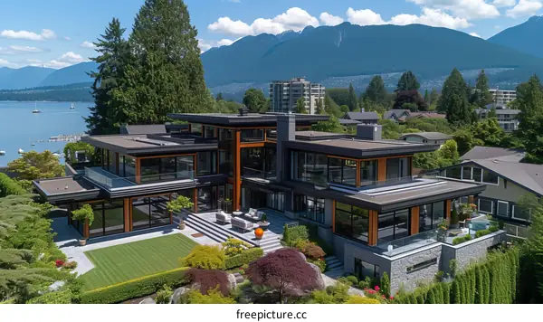 Stunning Modern Mansion Overlooking Ocean with Lush Garden