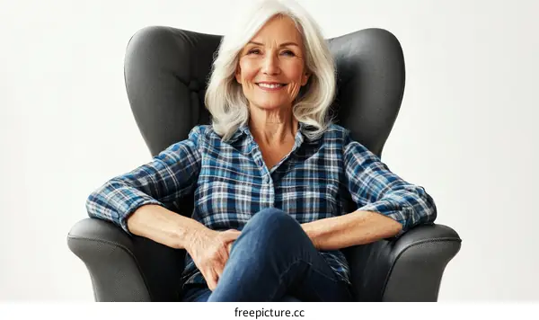 Senior Woman Relaxing in Stylish Chair