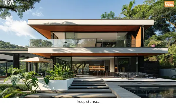 Modern luxury house with swimming pool and terrace