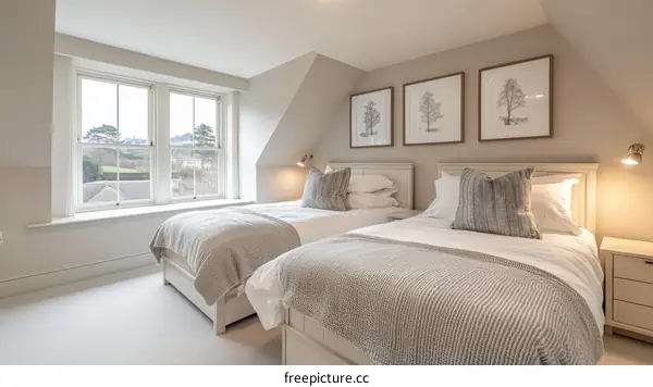Twin Beds in a Light and Cozy Bedroom