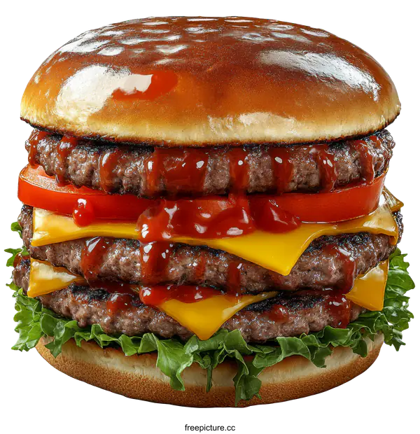 [Transparent Background PNG]Delicious Triple Decker Burger