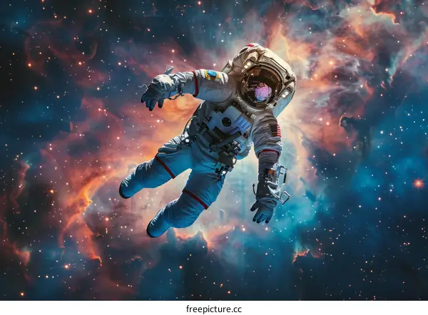 Astronaut in spacesuit floating in the vastness of space