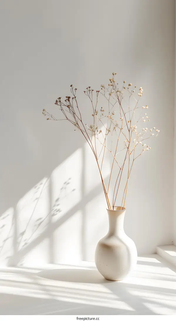 Dried Flowers in a White Vase on a White Table