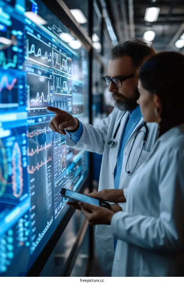 Two doctors discuss a patient's medical data