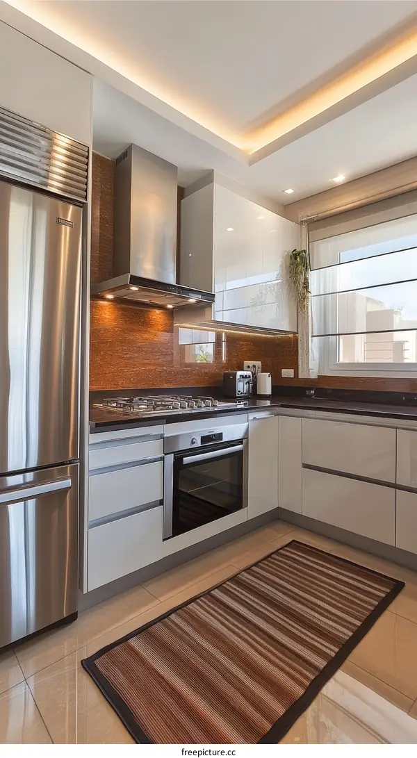 Modern Kitchen Interior Design with Striped Rug