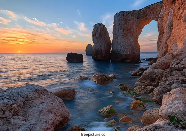 Sea Arch Rock Formation at Sunset