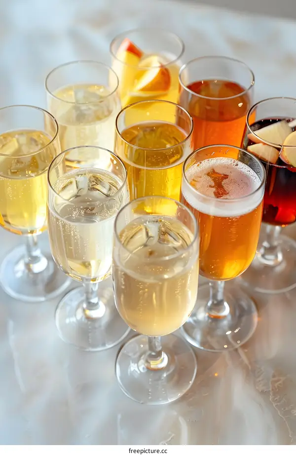 Collection of Different Flavored Sparkling Wine in Glasses