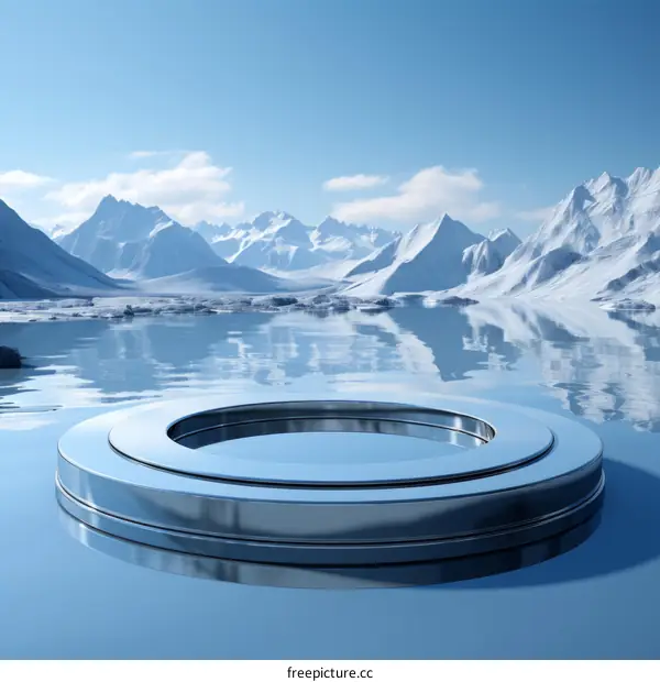 futuristic landscape with a metal platform in the foreground