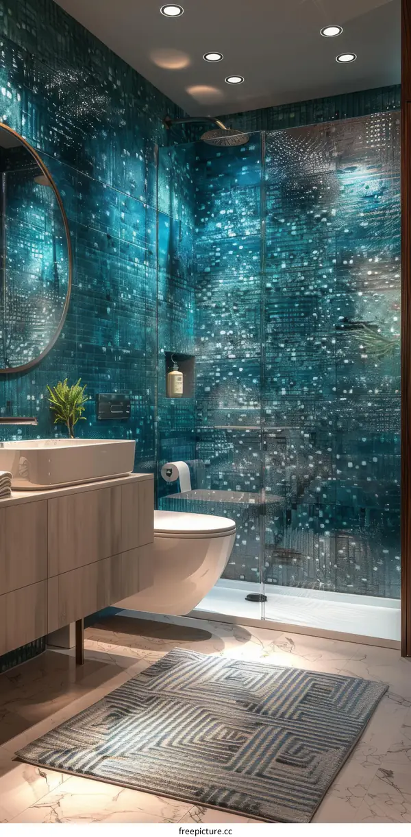 Modern Bathroom Design with Teal Mosaic Tiles