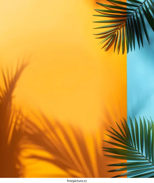 Palm Leaf Shadow on Colorful Background