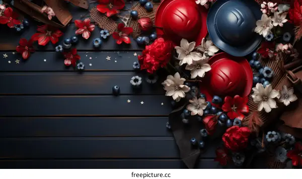 Red, White, and Blue Safety Helmets with Patriotic Flowers (Memorial Day)