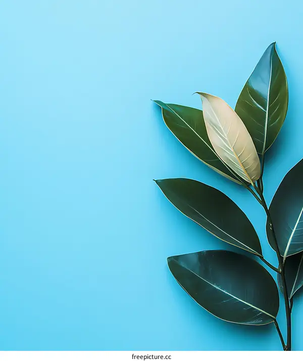 Green Leaves on Light Blue Background