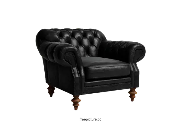 [Transparent Background PNG]Stylish Black Leather Armchair in a Modern Setting