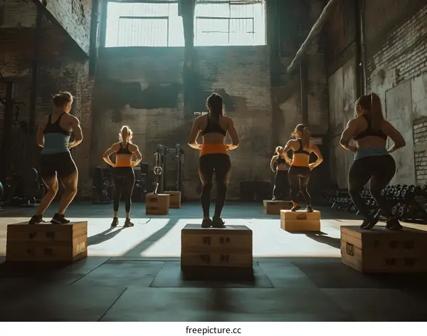 Women Working Out in Gym Doing Box Jumps