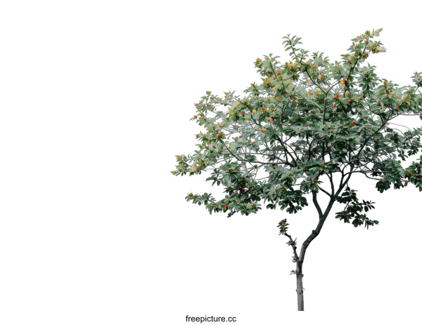 [Transparent Background PNG]Tree With Green Leaves And Orange Berries Against White Wall