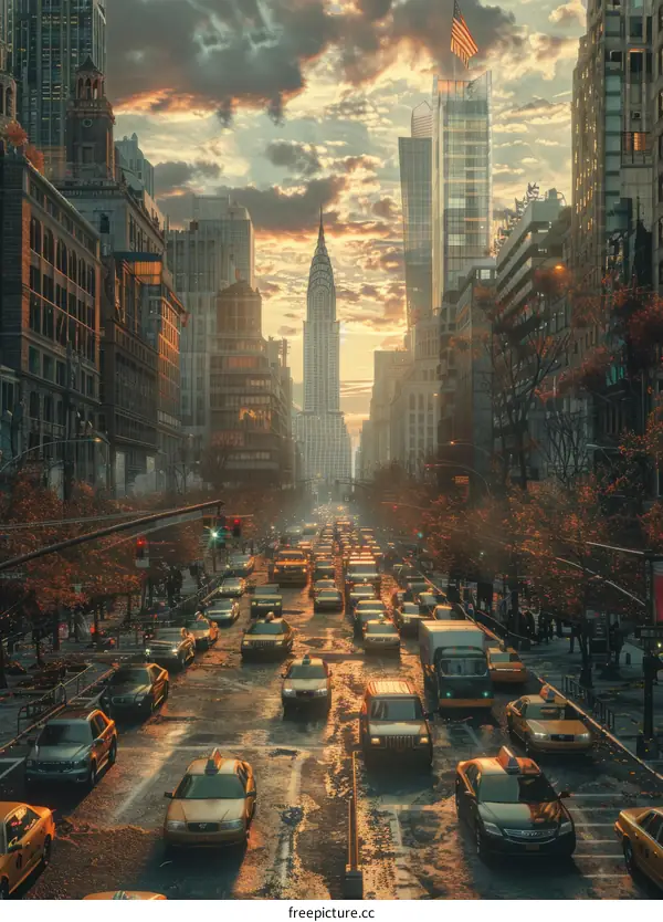 New York City Street Scene at Sunset
