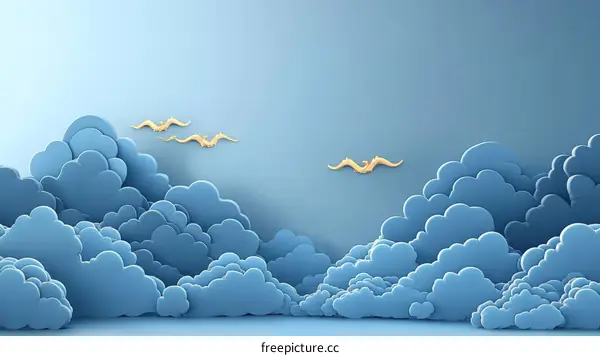 3D Papercut Cloudscape Sky Background Design
