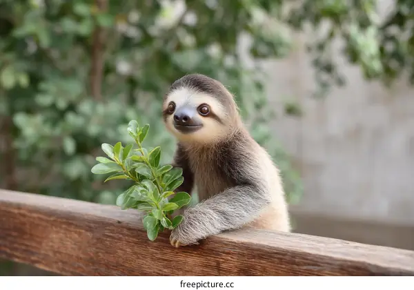 Cute Sloth Eating Leaves in Nature