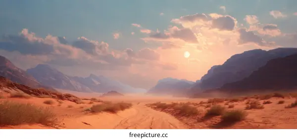 Desert Landscape Sunrise Scenic View