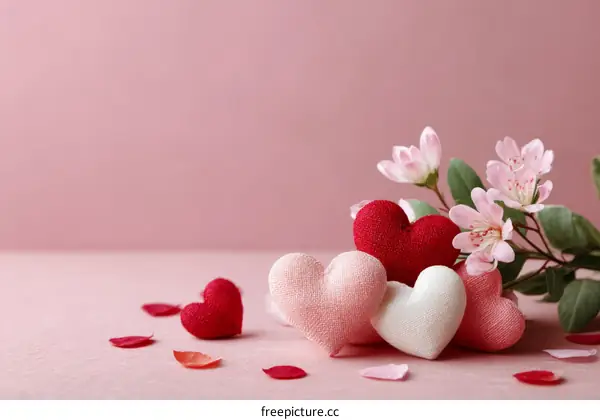 Heart Shaped Decorations and Flowers on Pink Background