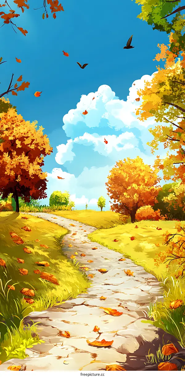 Autumn Landscape Illustration with Stone Path