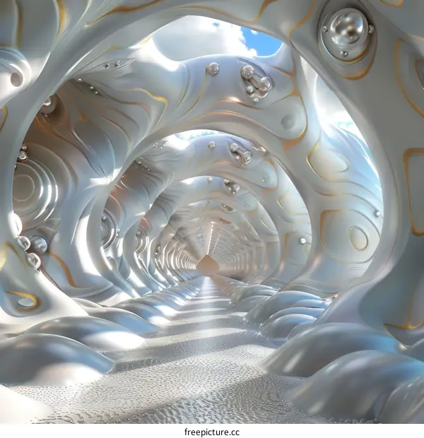Futuristic Tunnel with Golden Accents