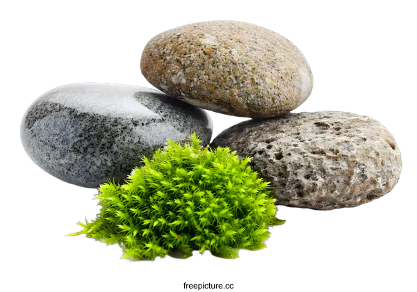 [Transparent Background PNG]Close Up Of Green Moss With Stacked Stones